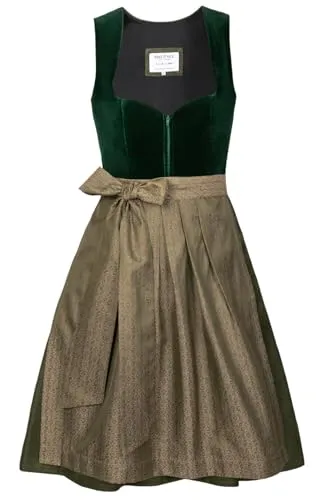 Edelnice Trachtenmode Midi Dirndl Livia Samt Grün - Elegantes Dirndl aus hochwertigem Samt mit Herz-Ausschnitt, inklusive traditioneller Schürze. Bequem mit Reißverschluss, perfekt für festliche Anlässe.
