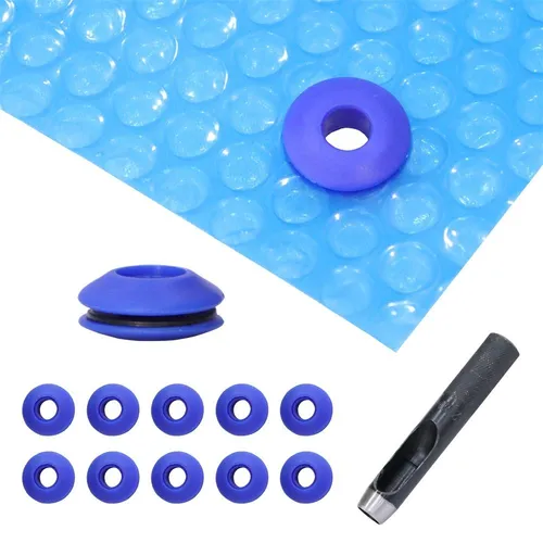 Mucola Pool-Abdeckplane Solarfolie Pool Solarplane Ösen Poolheizung Wärmeplane Poolabdeckung (Set mit Folie und Locheisen, 2-St., Set bestehend aus Solarfolie und 10 Kunststoff Ösen mit Locheisen), aus PVC, Blau