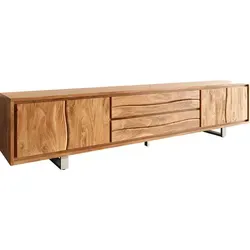 DELIFE Lowboard Live-Edge 300 cm Akazie Natur - TV-Halterungen mit minimalistischen Design und viel Stauraum, perfekt für großformatige TV-Geräte und stilvolle Raumgestaltung.