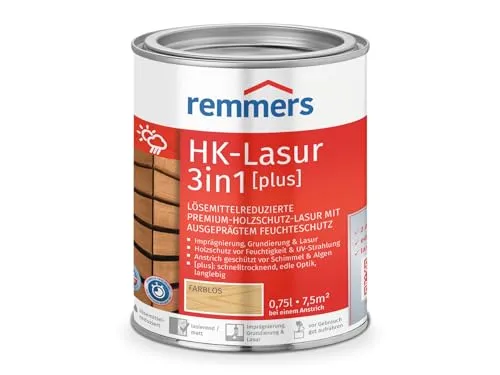 Remmers Lasur HK LASUR 3IN1 PLUS - 0.75 LTR - Farben & Lacke, hochwertige 3-in-1 Lasur für optimalen Holzschutz, wetterfest und atmungsaktiv, ideal für Außenanwendungen.