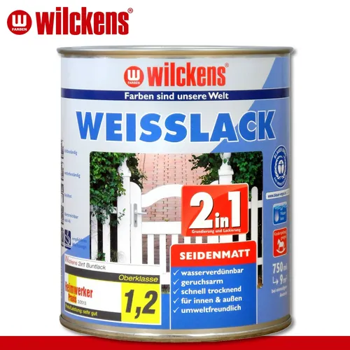 2in1 Weißlack Wilckens Grundierung glänzend seidenmatt 0,75 L - Lacke, ideal für perfekte Haftung und ein gleichmäßiges Finish auf Holz und Metall.