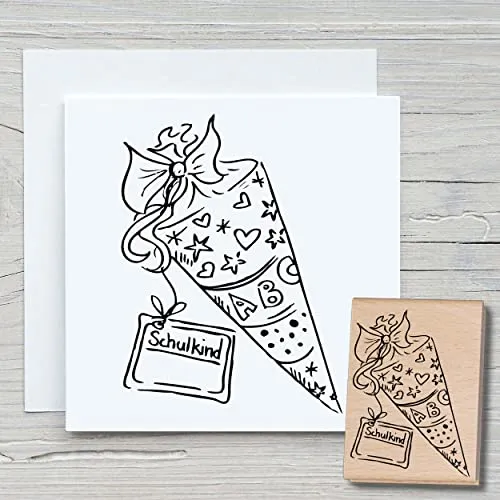 NEWSTAMPS Stempel Schultüte Motivstempel aus Holz & Gummi zum Karten und Geschenke basteln, Holzstempel für Scrapbook, Textilstempel, Deko, Freunde