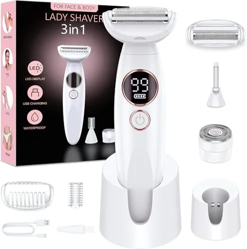 Rasierer Damen 3-In-1 Intimrasierer für Frauen - Trimmer für Frauen mit IPX7 wasserdichtem Design, ideal für die sanfte Haarentfernung an Bikinizone, Achseln und Beinen. Perfekt für die Nass- und Trockenanwendung.