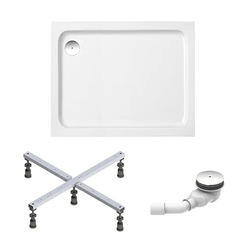 Schulte Duschwanne Cala 100x80 cm - Rechteckige Duschwanne aus hochwertigem Sanitäracryl - Die Schulte Duschwanne Cala 100x80 cm bietet ein modernes Design mit rutschhemmender Oberfläche. Ideal für barrierefreie Duschen, inklusive Fußgestell und Ablaufgarnitur – perfekt für Ihr modernes Badezimmer.
