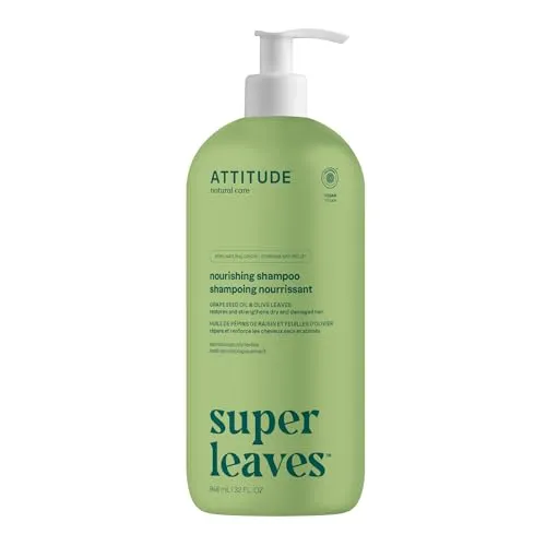 ATTITUDE Nourishing Hair Shampoo, EWG Verified, For Dry and Damaged Hair, Naturally Derived Ingredients, Vegan and Plant Based, Grapeseed Oil and Olive Leaves, 946 mL
