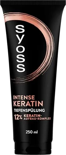 Syoss Tiefenspülung Intense Keratin (250 ml), pflegende Spülung mit 12% Keratin-Aufbau-Komplex, Haarspülung stärkt schwaches, brüchiges Haar von innen