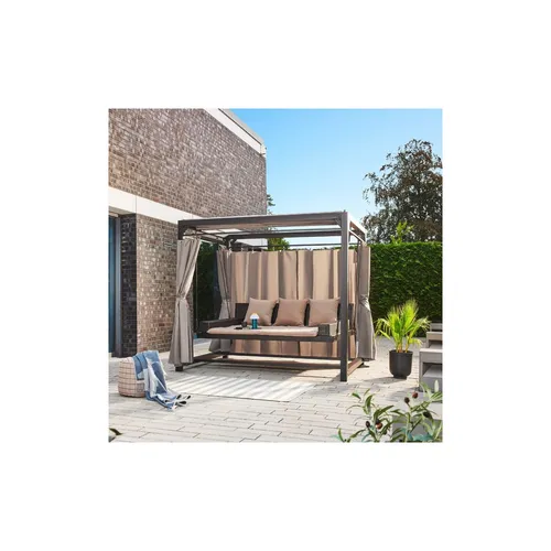 Home Deluxe Pavillon Provence mit Bett in Rattan-Optik - Gartenmöbel: Trendiger Pavillon mit bequemer Liegefläche, ideal für entspannte Stunden im Freien und eine stilvolle Sommeratmosphäre.