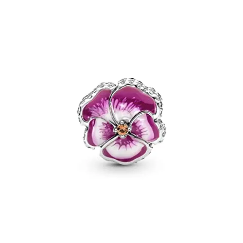 Pandora MOMENTS Charm Pinkes Garten-Stiefmütterchen - Bead Charm für Damen, handverarbeitet aus Sterling-Silber mit funkelnden Cubic Zirkonia und Emaille, symbolisiert Liebe und bringt Farbe in deinen Frühling.