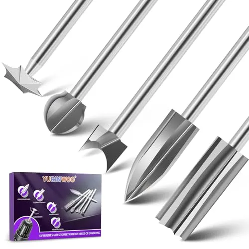 Gravierbohrer Holz Kompatibel mit Dremel, 5 Stück Holzfräser für Rotationswerkzeug Zubehör mit 3mm(1/8") Schaft, Holzschnitzwerkzeug Set für Heimwerker, Holzarbeiten, Schnitzen, Gravieren, Bohren