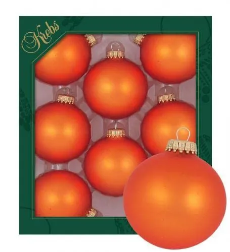ORIGINAL LAUSCHAER Christbaumschmuck - 8er Set Kugeln Uni matt orange, 6,7 cm, mit goldenem Krönchen + 50 Schnellaufhänger in Gold GRATIS zu Ihrer Bestellung dazu !
