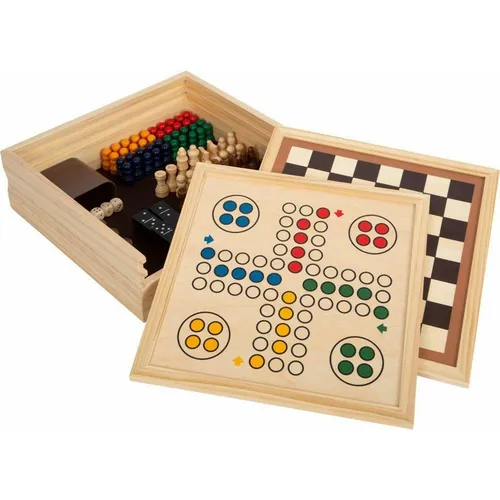 Small Foot Spielesammlung 7 Klassiker - Gesellschaftsspiele aus Holz für die ganze Familie, ideal für Spieleabende mit Anleitung und Aufbewahrungskiste