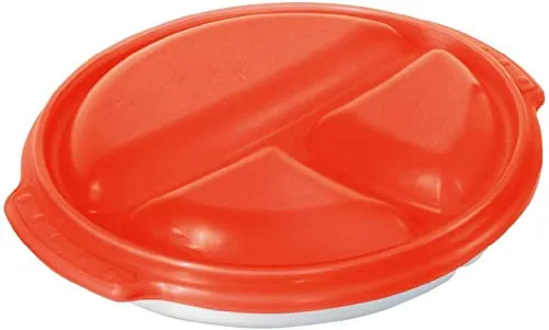 Rotho Micro Clever Teller mit 3 Unterteilungen und Deckel geeignet für die Mikrowelle, Kunststoff (PP) BPA-frei, Weiss/Papaya, 0,75l (25,5 x 23,5 x 5,0 cm)