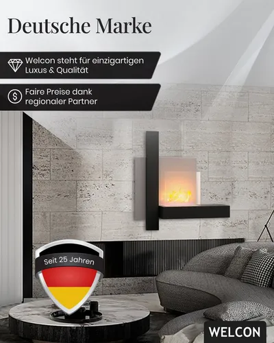 WELCON Echtfeuer-Dekokamin Bioethanol Kamin & Fireplace Oslo - Dekokamin im skandinavischen Design, wandmontierbar und rauchfrei. Genießen Sie die gemütliche Atmosphäre mit einem 1,5 Liter Brennstoffbehälter für lange Brenndauer und TÜV-zertifiziertem Sicherheitsbrenner.