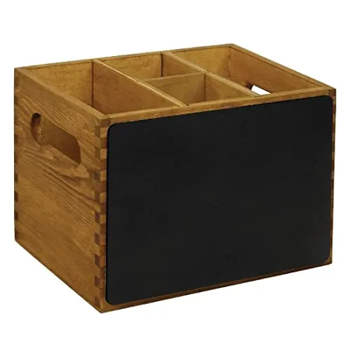 Olympia Besteckbehälter Holz mit Tafel - Werbeartikel: Vielseitiger Besteckbehälter aus Holz mit praktischer Tafel für Tischnummern und herausnehmbaren Trennwänden.