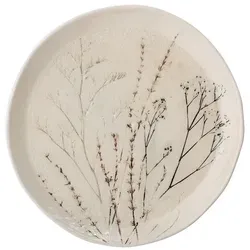 Bloomingville Bea Teller, Natur, Steingut - Eleganter Steingut Teller mit handgestempeltem Blumenmotiv, ideal für stilvolle Anlässe und den täglichen Gebrauch. Pflegeleicht und spülmaschinenfest, vereint er skandinavisches Design mit Funktionalität.