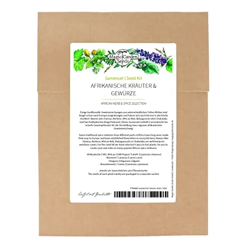 Afrikanische Kräuter & Gewürze - Samenset mit 4 aromatischen, scharfen Pflanzensorten für typische Gewürzmischungen wie Harissa, Berbere, African Rub & Co