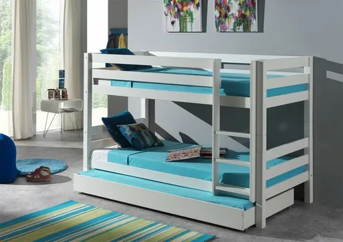 Etagenbett Pino Hochbett für Kinder in Weiß - Massivholz Etagenbett für Kinderzimmer, 90 x 200 cm Liegefläche, stabil und platzsparend, ideal für kleine Räume.