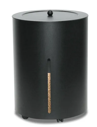 Pellets-Box mit Rollen - 25 kg Fassungsvermögen - Praktische Pellets-Box mit Rollen für einfache Handhabung, aus robustem Metall in Schwarz, ideal für die Aufbewahrung und den Transport von Pellets.