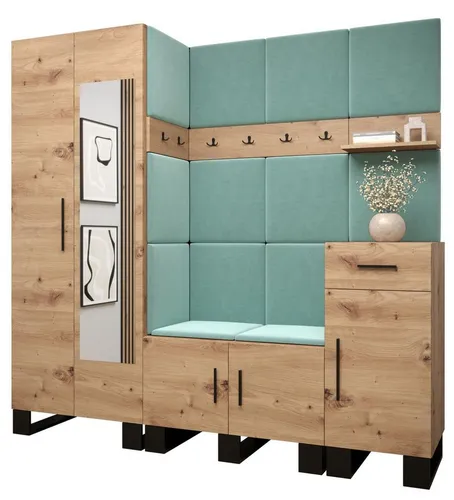 ABIKS MÖBEL Garderoben-Set ARTIN Set 13 mit gepolsterten Paneelen - Moderne Garderobe im industriellen Design mit funktionalen Regalen und Kleiderbügeln. Gepolsterte Paneele schützen die Wand und sorgen für einen eleganten 3D-Effekt. Perfekt für stilvolle Flure!