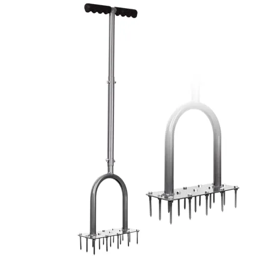 Walensee Rasenbelüfter Spike Metall – Handvertikutierer mit 15 Eisen Spikes - Effektiver Handvertikutierer für gesunden Rasen: Mit 15 scharfen Spikes sorgt dieser robuste Belüfter für optimale Luft- und Nährstoffzufuhr im Boden.