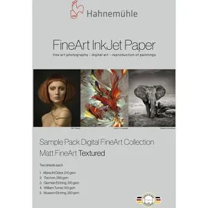 Hahnemühle Inkjet-Papier FineArt Textured, A4, SamplePack, 5 Qualitäten, einseitig matt, 10 Blatt