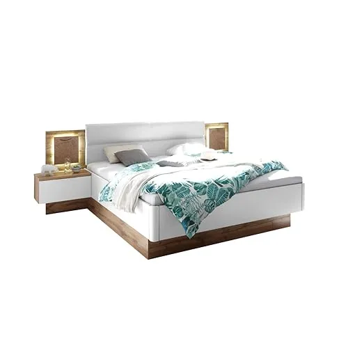 Stella Trading Capri - Stilvolle Doppelbett Bettanlage 180 x 200 cm, mit LED-Beleuchtung und Wildeiche-Optik für modernes Schlafzimmerdesign