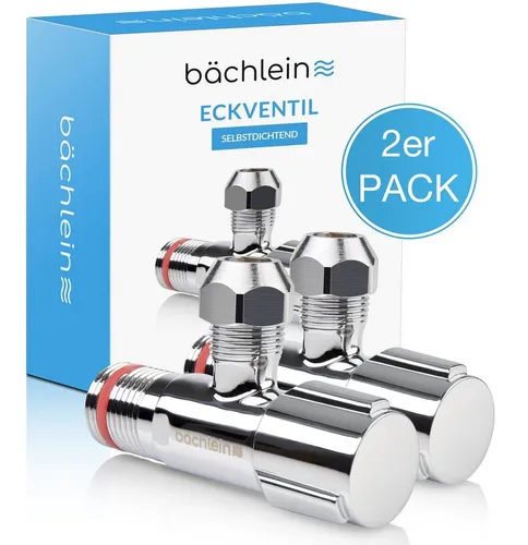 Bächlein Eckventil 2er-Set - Selbstdichtend mit Schraub- oder Schnellverschluss - Praktisches 2er-Set Eckventile für Heiß- und Kaltwasser. Einfach zu montieren und selbstdichtend, ideal für Sanitärinstallationen im Innenbereich.