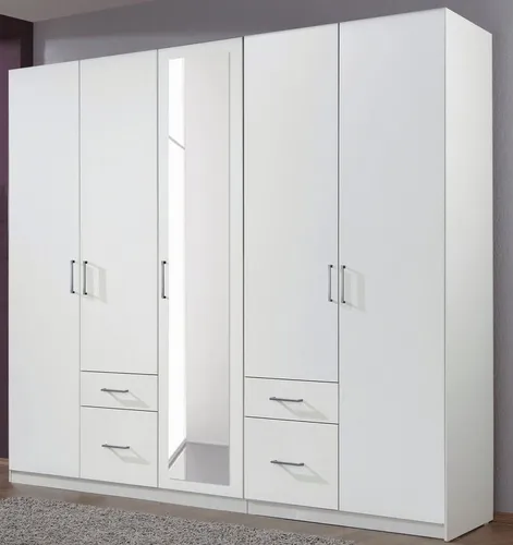 Mid.you Drehtürenschrank Wimex Freiburg - Kleiderschrank in Weiß mit 5 Türen und 4 Schubladen, bietet großzügigen Stauraum und einen praktischen Spiegel für stylische Outfits.