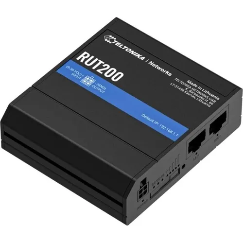 Teltonika RUT200 - Mobiler Router für schnelles Ethernet - Router für Mobilfunknetz, ideal für unterwegs mit robustem Aluminium-Gehäuse und Unterstützung für 4G-Netzwerke. Maximale Datentransferrate von 100 Mbit/s.