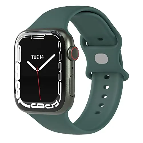 EAZY CASE Sport Armband kompatibel mit Apple Watch 38mm 40mm 41mm 42mm verstellbares Ersatzarmband aus Silikon Sport Loop für Apple Watch Serie 9 8 7 6 5 4 3 2 1 SE für Damen und Herren Nacht Grün