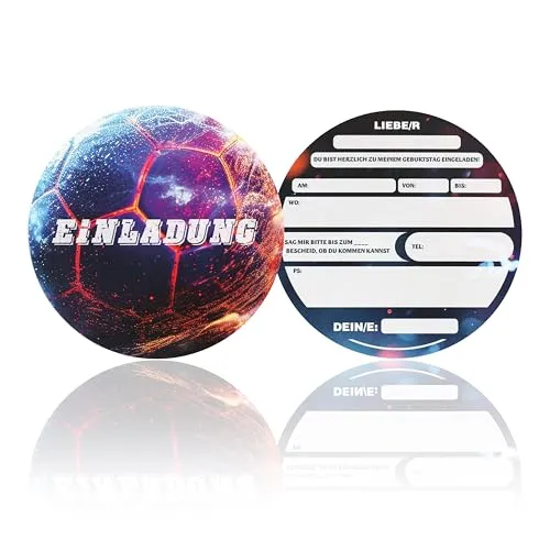 CraftWerk Fussball Einladungskarten 12er Set - Geburtstagseinladung für Jungs zur Fussballparty und zum Kindergeburtstag - Ø 14 cm