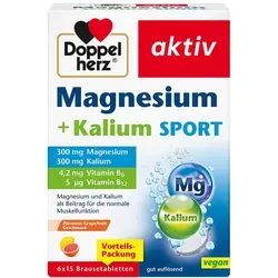 Doppelherz Magnesium + Kalium SPORT Brausetabletten 6x15 TABL - Doppelherz Magnesium + Kalium SPORT, 6x15 TABL, für aktive Männer. Ideal zur Unterstützung wichtiger Körperfunktionen, einfach aufzulösen und erfrischend im Geschmack.