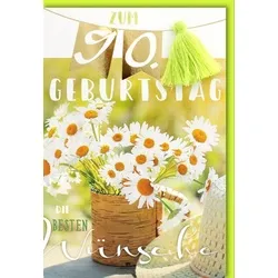 Verlag Dominique Geburtstagskarte Blumen und Strohhut Zum 90 Geburtstag die besten Wünsche - mit Umschlag