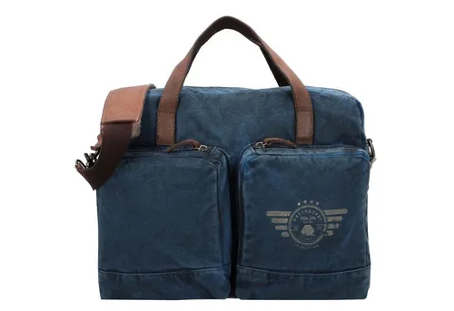 Greenburry Vintage Aviator Business Bag Blau - Hochwertige Umhängetasche aus handgefertigter Baumwolle, ideal für Business und Freizeit, mit verstellbaren Trägern für optimalen Tragekomfort.