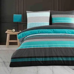 Buymax Bettwäsche Zigo 200x200 cm - Bettwäsche-Set in türkis-schwarz, atmungsaktiv und hautfreundlich aus 100% Baumwolle, pflegeleicht mit verdecktem Reißverschluss für einfachen Bezugwechsel.
