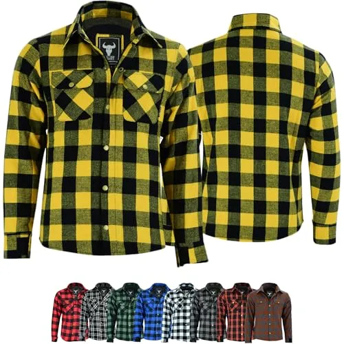 BULLDT Motorradhemd Herren mit CE-Protektoren – Klassisches Flanellhemd aus 100% Baumwolle in Gelb - Größe 52 - Herren Motorradhemd im Holzfäller-Look mit abnehmbaren CE-Protektoren. Hergestellt aus hochwertiger Baumwolle und Aramid-Kevlar-Futter für optimalen Komfort und Schutz bei jeder Fahrt.
