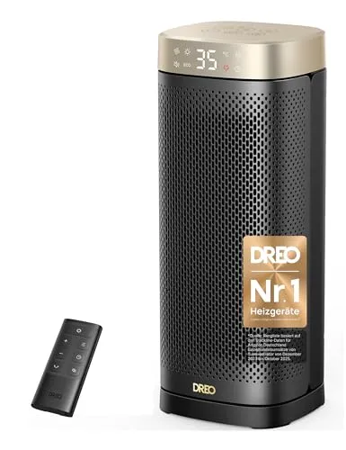 DREO Heizlüfter Energiesparend Leise, 2000W Keramik Heizung mit Thermostat, 12-Std-Timer, 3 Modi, 70° Oszillation, 16 Zoll Elektroheizung für Räume, Überhitzungs-Kippschutz, Solaris Slim H2, Gold