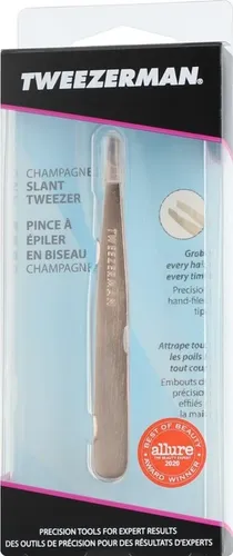 Tweezerman Slant Tweezer - Schräge Pinzette in Champagne - Tweezerman Pinzette für präzises Augenbrauen-Zupfen, handgefertigte Spitzen und ausgezeichnete Kontrolle für perfekte Ergebnisse.
