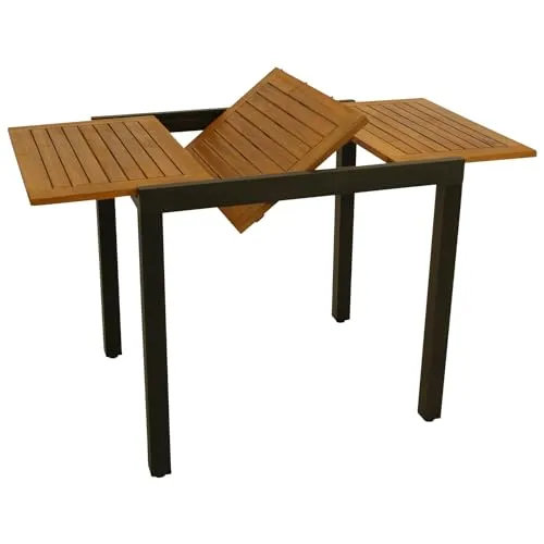 DEGAMO Vicenza Ausziehbarer Gartentisch 80/120x70cm - Beistelltisch aus pulverbeschichtetem Aluminium und geöltem Akazienholz, ideal für kleine Flächen. Bietet Platz für 4 bis 6 Personen und ist FSC-zertifiziert.