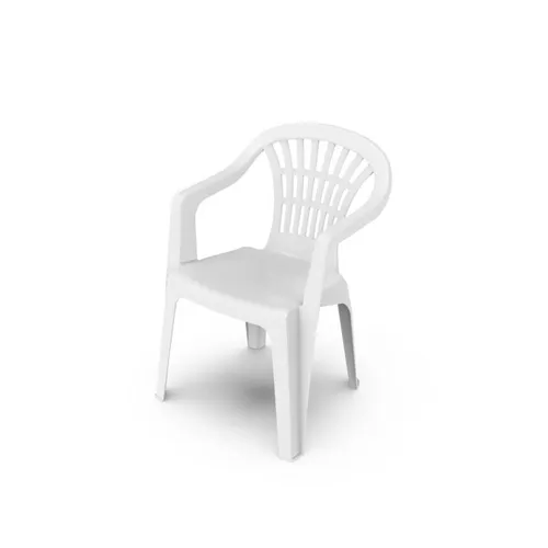 Gartenstuhl Monoblock Lyra Weiß - Stapelstuhl für drinnen und draußen - Stapelbarer Bistrostuhl aus robustem Kunststoff, ideal für Garten und Balkon, mit komfortabler Armlehne und Rückenlehne, max. Tragkraft 120 kg.