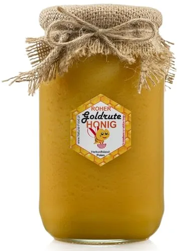 NATURAL FOOD Roher Honig - Ungefiltert & Natürlich - 1,1 KG Goldrutenhonig - Echter roher Honig aus kleinen Imkereien in Polen, ungefiltert und ohne Zusätze. Ideal als Geschenk oder für die natürliche Süßung von Speisen. Qualität, die Sie schmecken!