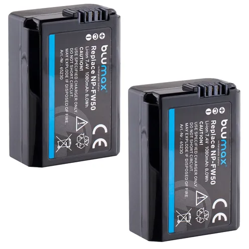 2x Blumax Akku für Sony NP-FW50 Alpha  6500 7 II 7R 7S  NEX 7 RX10 1080 mAh