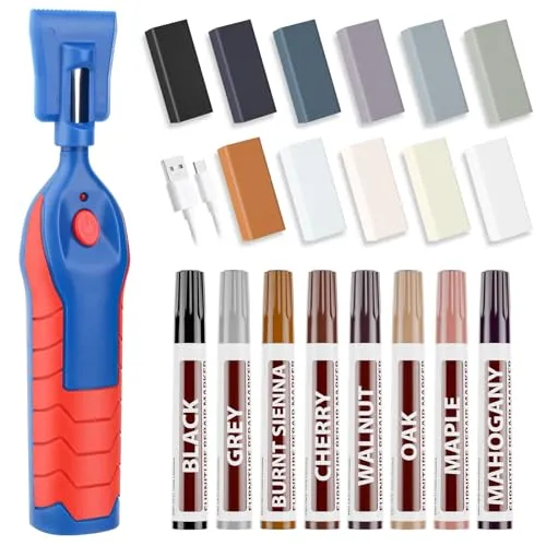 Laminat Reparaturset, 11 Farben Vinylboden Reparaturset mit Wärmestift Parkett Möbel Hartwachs Reparaturset Ausbesserungsmarker Abdeckung von Kratzern, Löcher, Rissen, Löchern für Holzboden Schrank