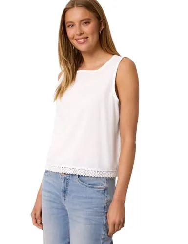 Street One Studio Damen Blusentop mit Tape-Detail - Modisches Blusentop für Damen mit Rundhalsausschnitt und schickem Tape-Detail am Saum. Ideal für sommerliche Outfits und aus reiner Baumwolle für hohen Tragekomfort.