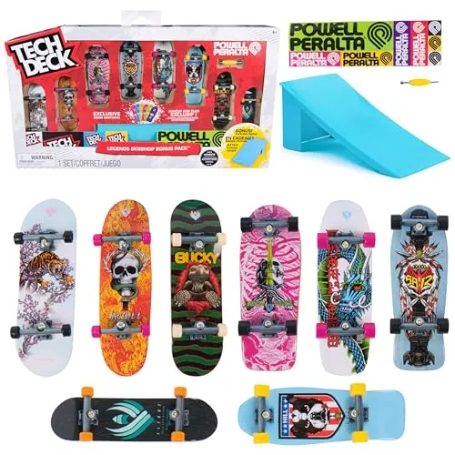 Tech Deck Powell Peralta Legends SK8Shop Bonus Pack - Finger-Skateboards Set mit 8 Mini-Skateboards, personalisierbar mit authentischen Grafiken und Zubehör. Ideal für Kinder ab 6 Jahren, fördert Kreativität und Geschicklichkeit.