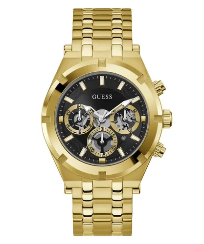 GUESS Watches Continental Herren-Armbanduhr - Goldfarbene Quarz-Armbanduhr mit Edelstahlarmband - Elegante Herren-Armbanduhr mit goldfarbenem Edelstahlarmband, 50m wasserdicht und stilvolles schwarzes Zifferblatt. Perfekt für jeden Anlass!