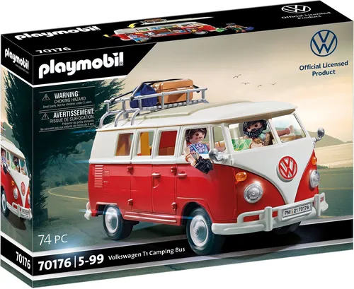 PLAYMOBIL Volkswagen T1 Camping Bus 70176 - 74-teiliges Spielset mit 2 Figuren, abnehmbarem Dach und umfangreichem Zubehör für kreative Abenteuer