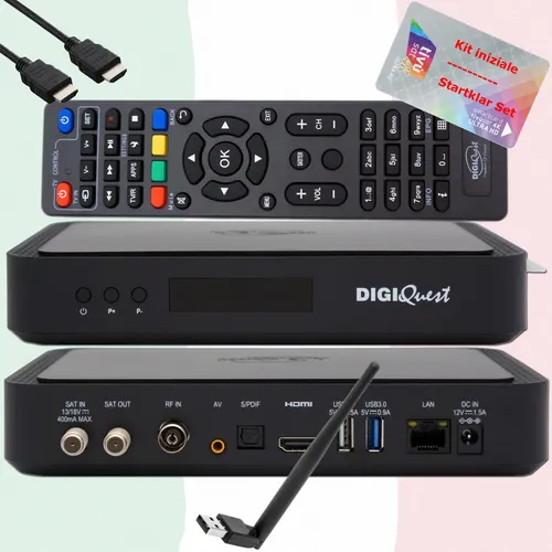 DIGIQuest TiVuSat Karte 4K + Q80 Sat-Receiver mit Wifi - TV-Receiver mit aktivierter TiVuSat 4K UHD Karte, inklusive Wifi Stick und HDMI-Kabel für erstklassigen Empfang und einfache Installation.