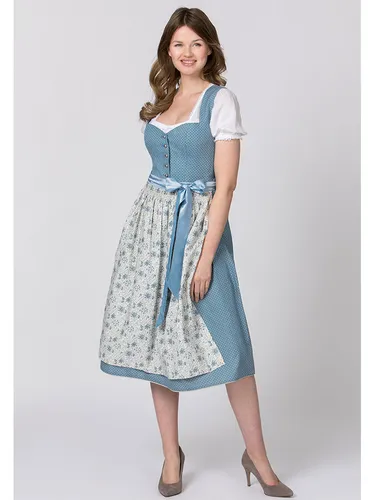 Stockerpoint Dirndl ''Edonita'' in Hellblau, Größe 34 - Damen Dirndl in Hellblau mit floralem Muster und Herz-Ausschnitt, ideal für festliche Anlässe. Inklusive seitlicher Eingrifftasche und breitem Schürzenband.