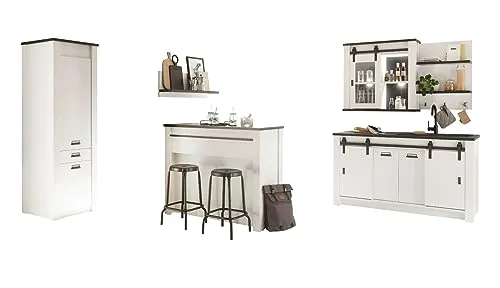 Furn.Design Küche mit Theke Stove 6-teilig - Küchenzeilen im modernen Landhaus Design, mit strapazierfähiger Melaminbeschichtung und Soft-Close Funktion für sanftes Schließen.